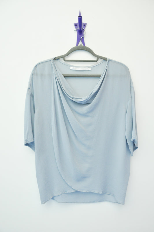 Penny Sage Silk Top - dusty blue