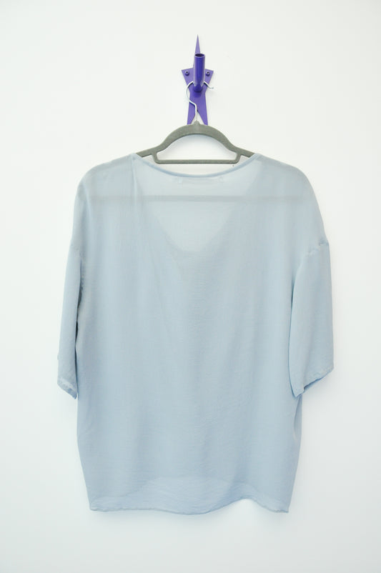 Penny Sage Silk Top - dusty blue