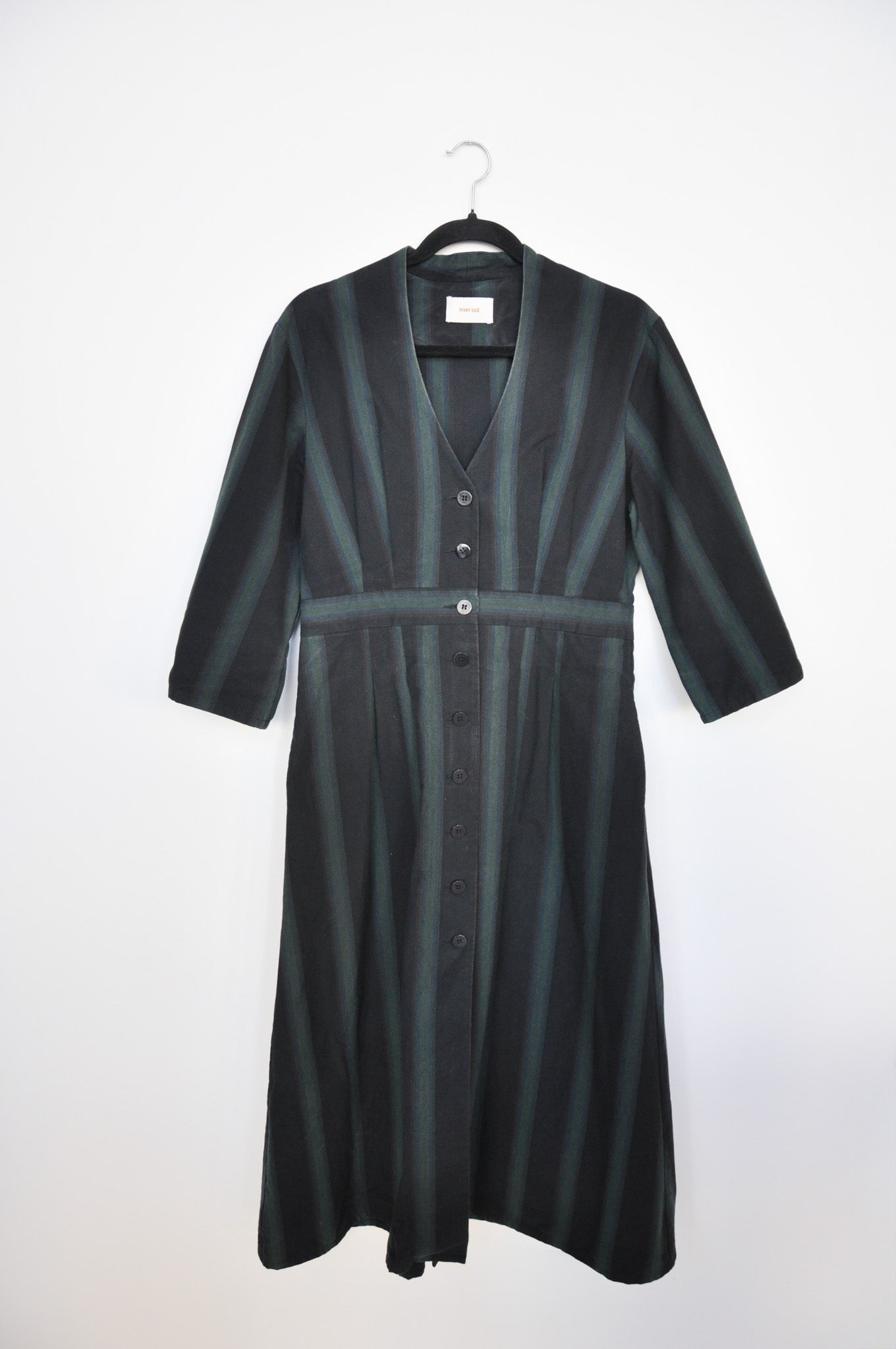 Penny Sage Dress - Navy/Emerald Stripe