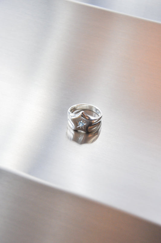 Star Signet Ring in Silver & Topaz