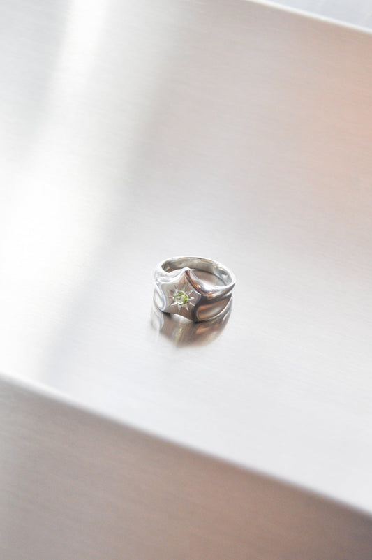 Star Signet Ring in Silver & Peridot