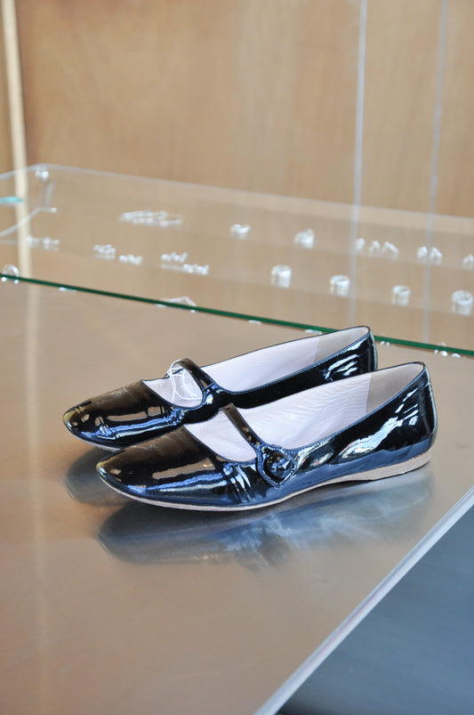 Miu Miu Mary Jane Flats - Black Patent Leather