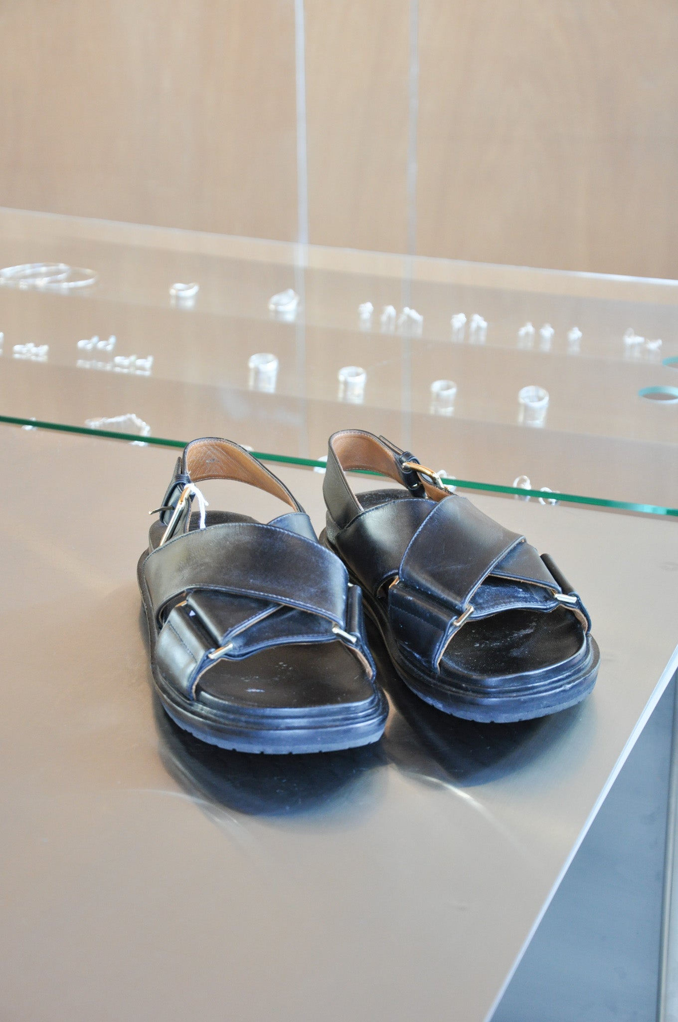 MARNI Fussbett Leather Sandals - Black/Silver