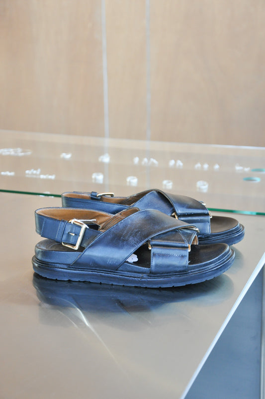 MARNI Fussbett Leather Sandals - Black/Silver