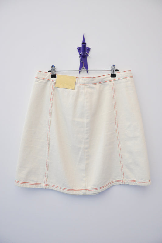 Alpha60 Mini Denim Skirt - white/red