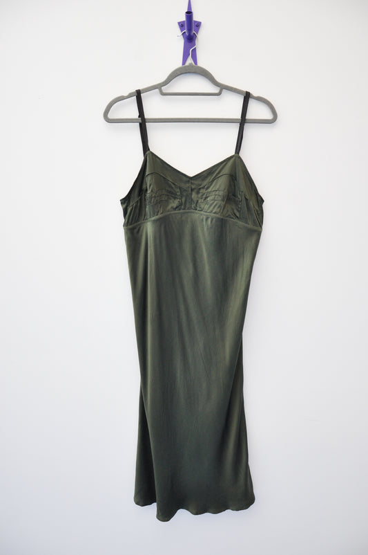 Two Squares Silk Slip Dress - forest green