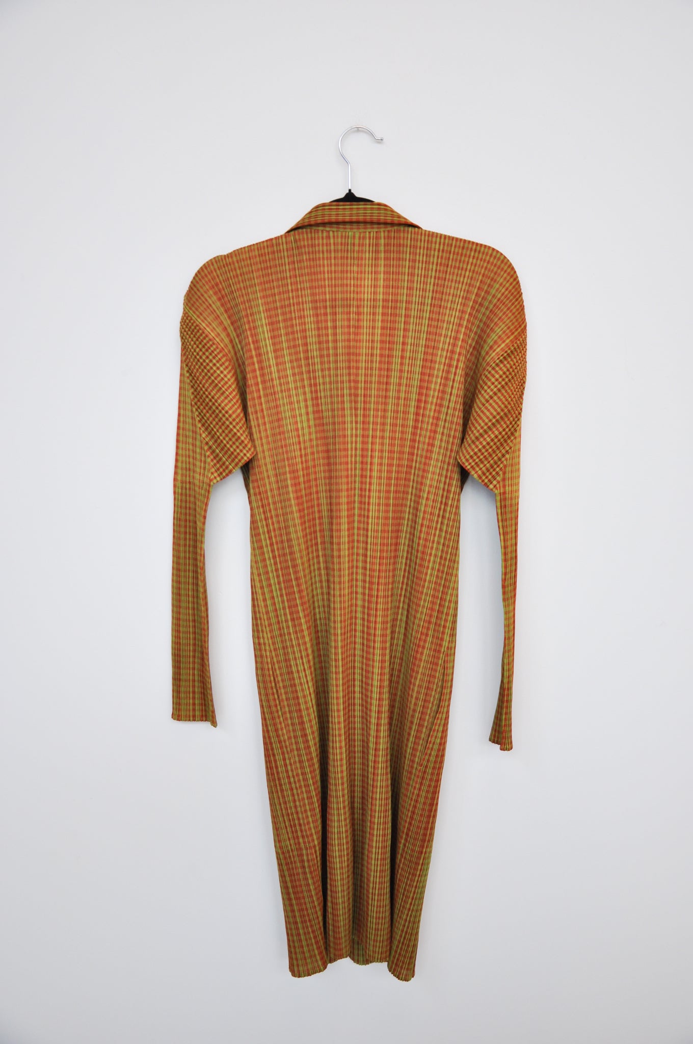 Issey Miyake Pleats Please Shirt Dress  - Green/Orange Gingham