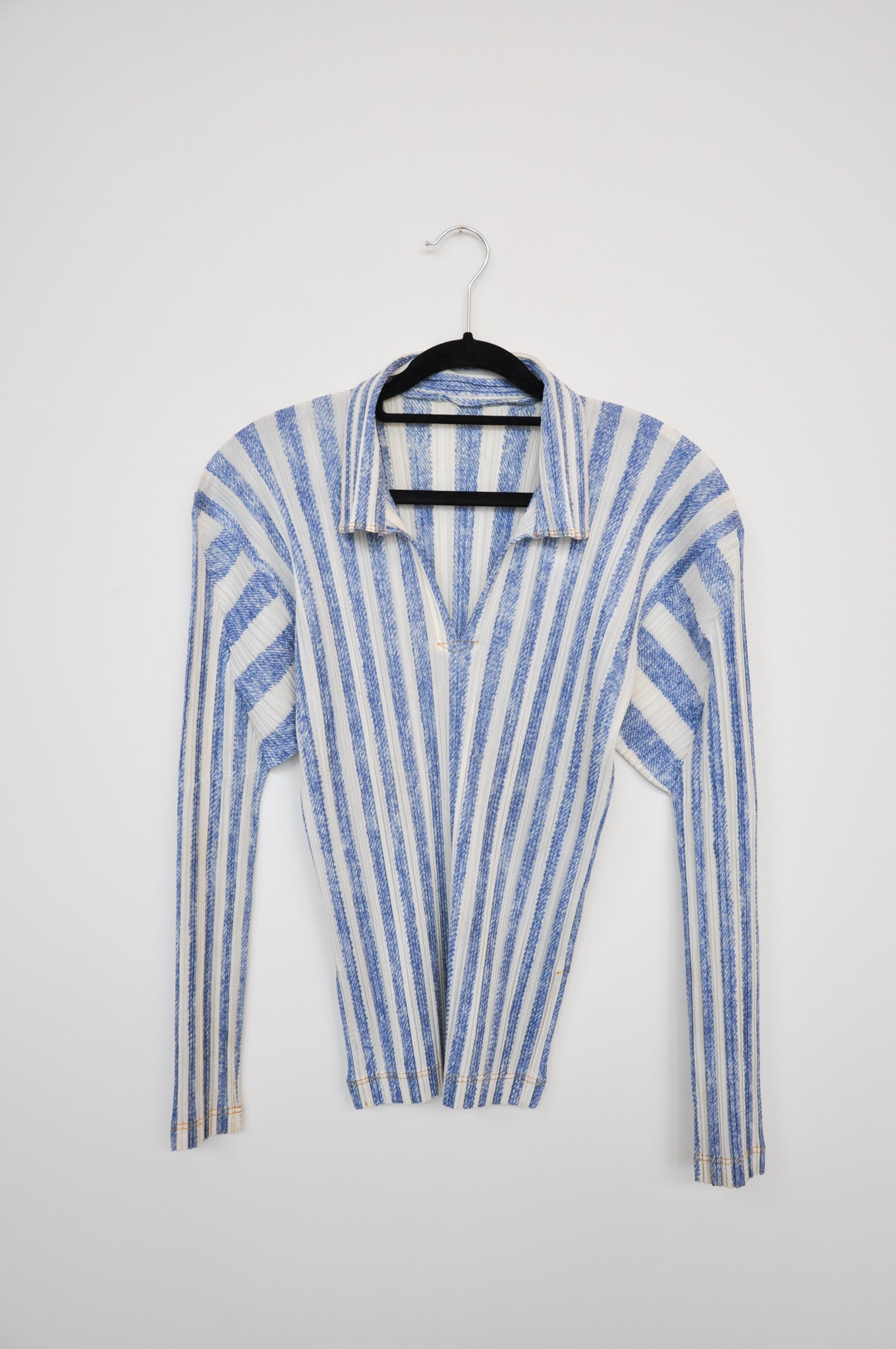 Issey Miyake Pleats Please Polo - Denim Stripe Print