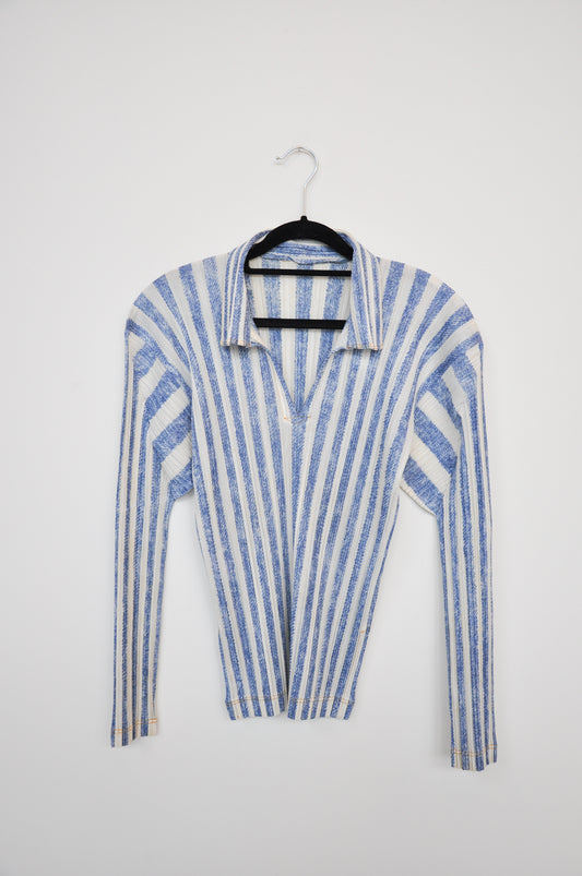 Issey Miyake Pleats Please Polo - Denim Stripe Print