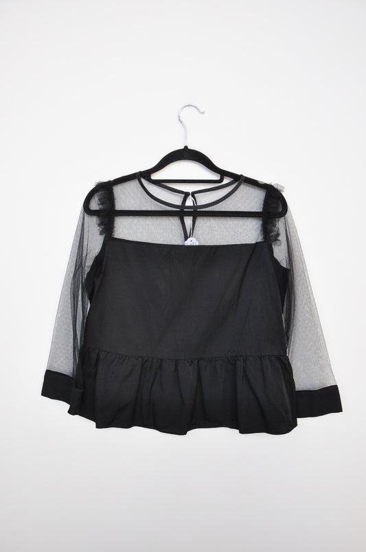 Lanvin Mesh Peplum Top - Black
