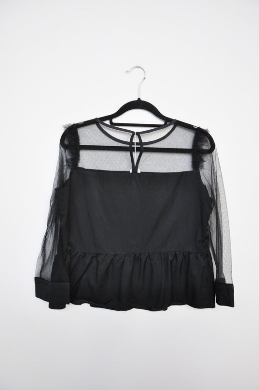 Lanvin Mesh Peplum Top - Black