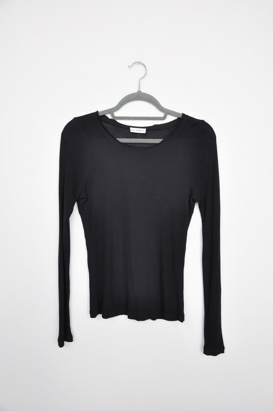 Silk Laundry Ribbed Long Sleeve - Black