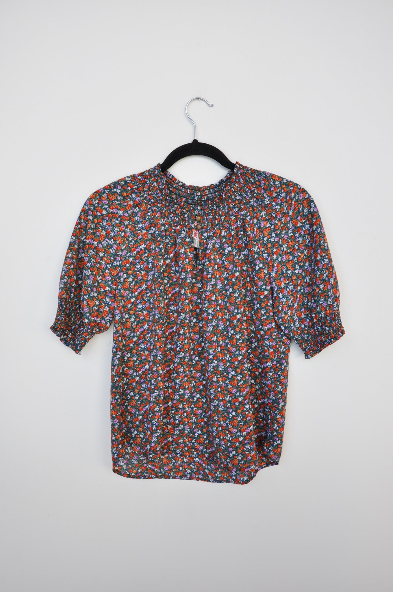 Sylvester Shirred Blouse - Green/Orange/Purple Floral
