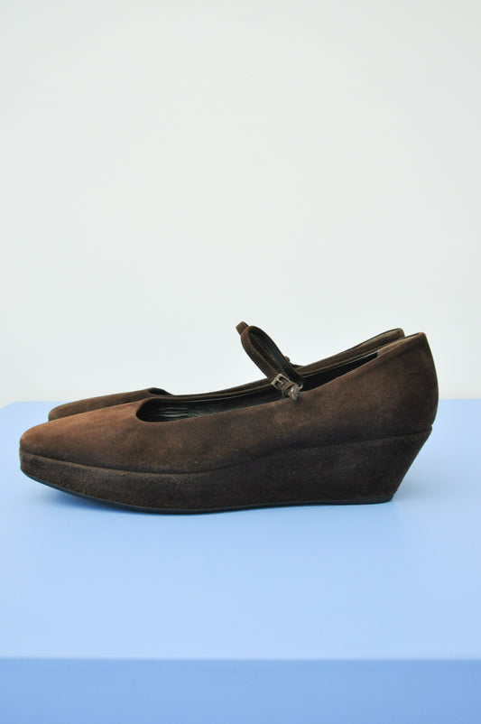 Jil Sander Suede Wedges - chocolate