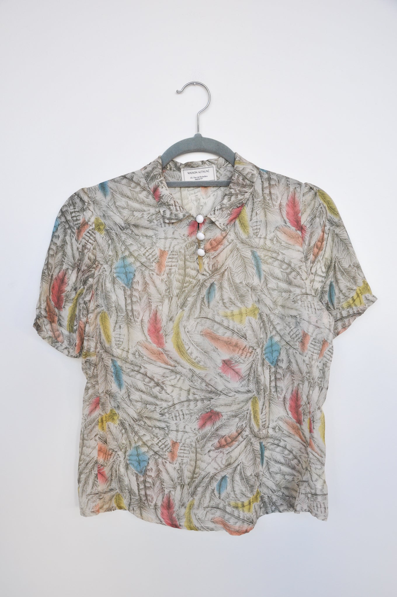 Maison Kitsune Silk Top - beige/green/blue/pink
