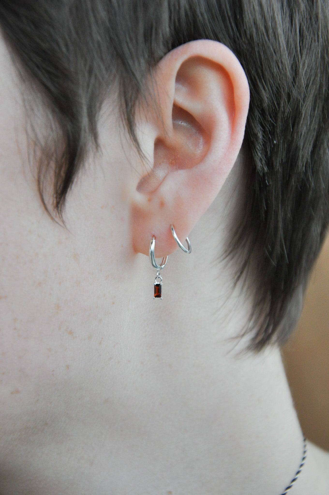 Scar Huggies in Silver & Garnet