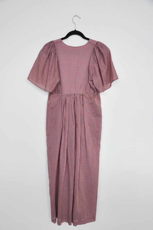 Penny Sage Cross Stitched Dress - Pink/Brown Gingham