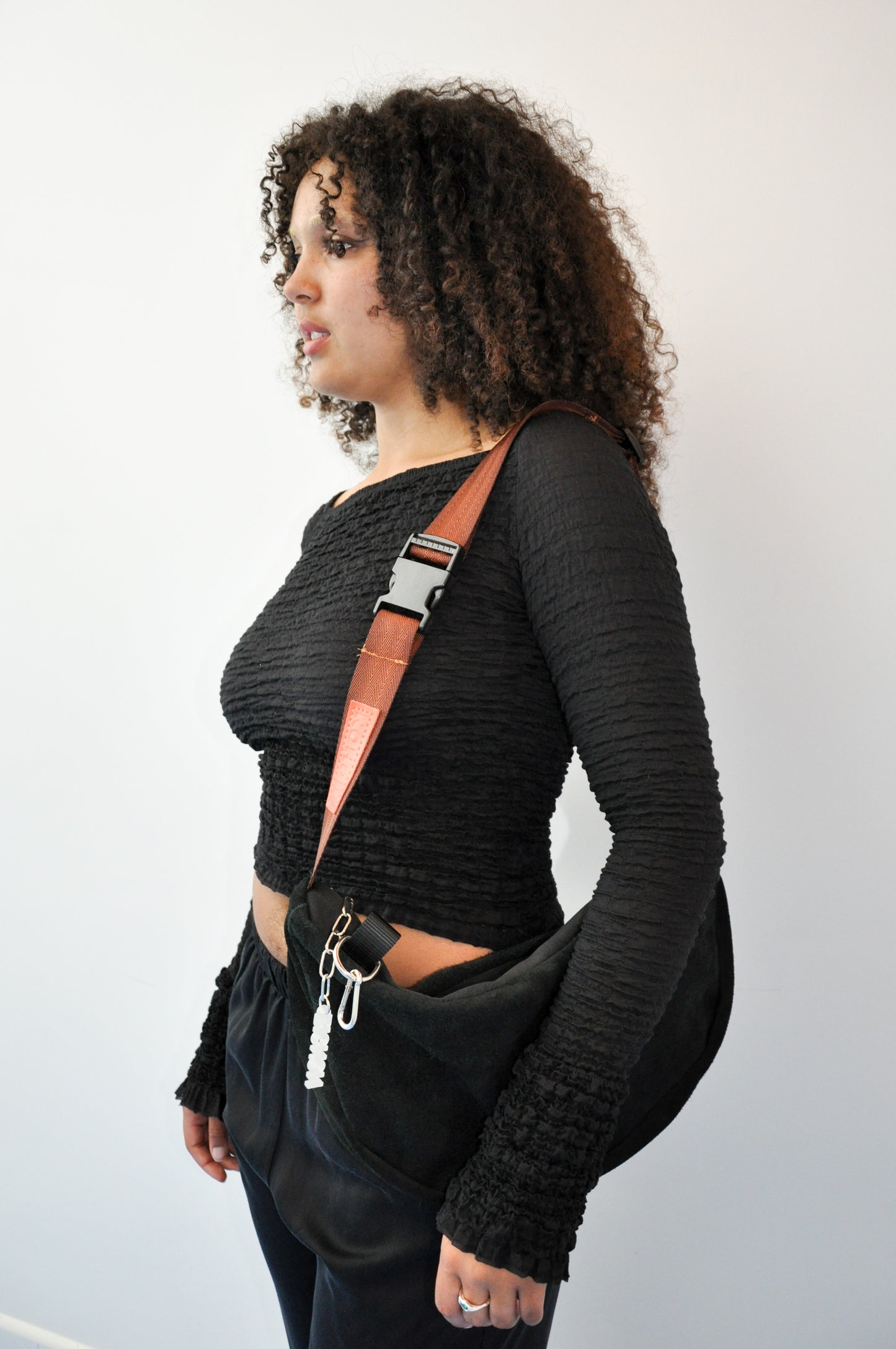 Suede Crossbody Slouch Bag in Black