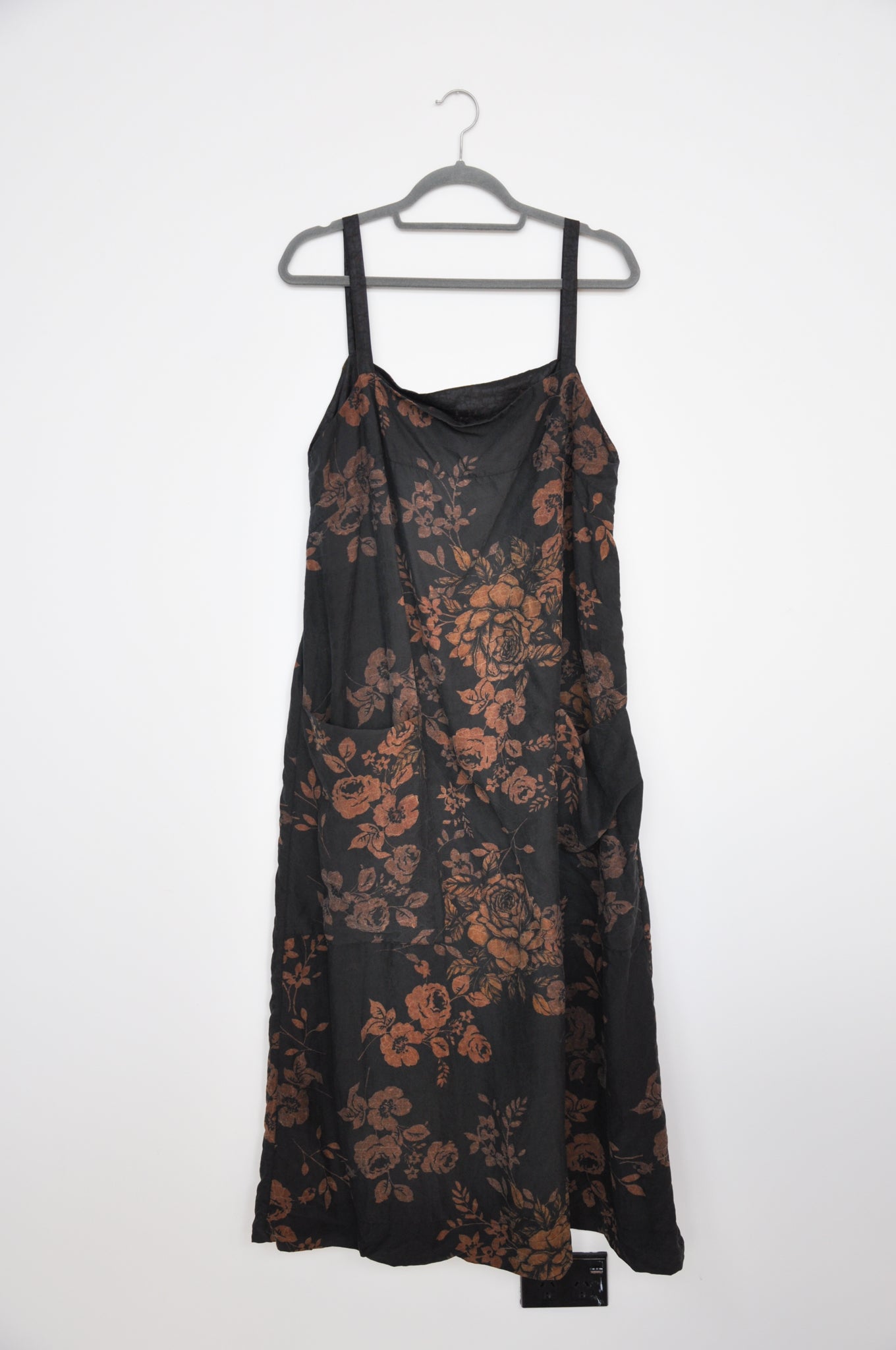 Nicola Screen Silk Cami Dress - Black/Brown Floral