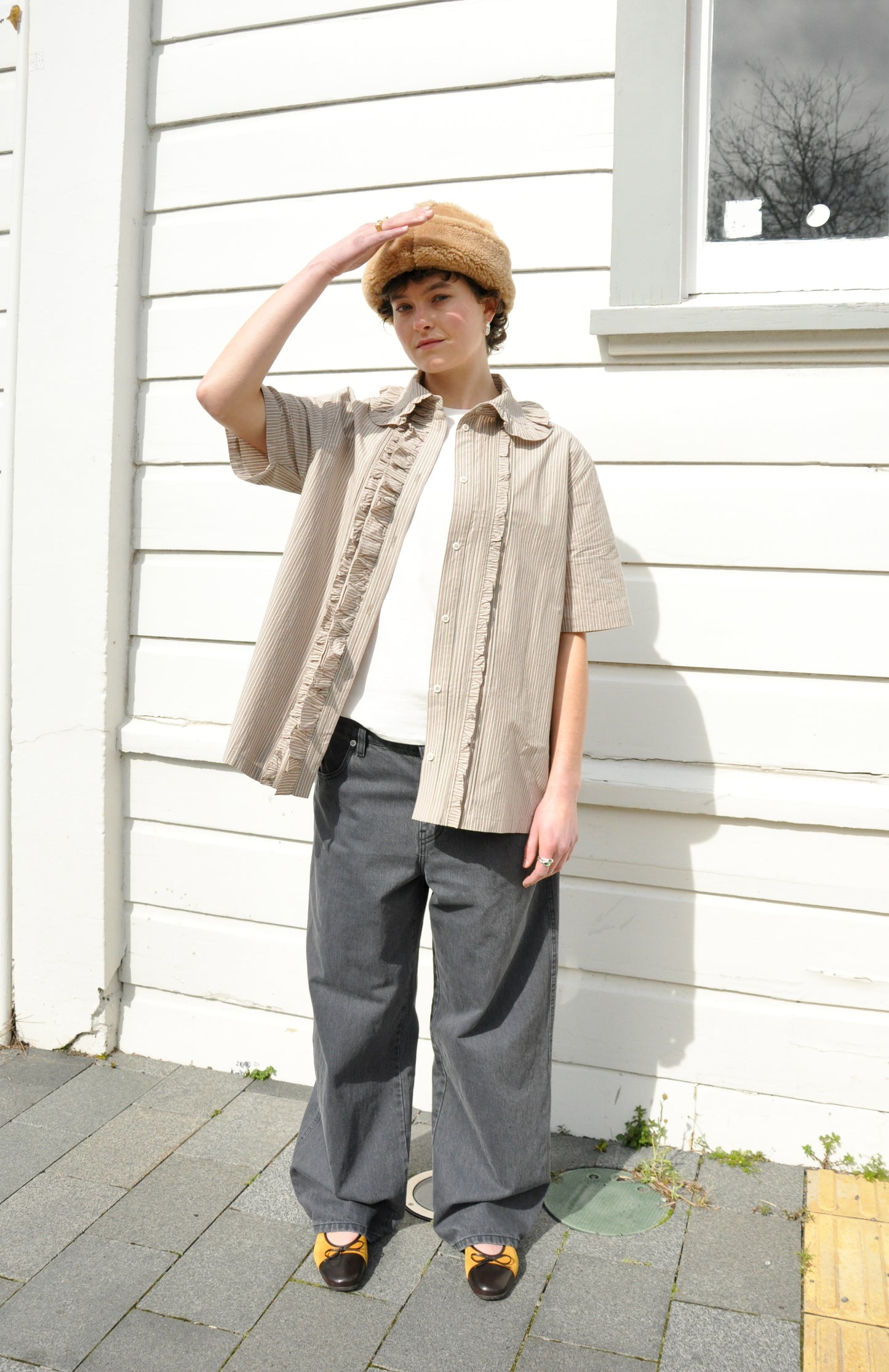 Japanese Crisp Shirting Stripe Dallas Shirt in Natural, Brown & Green