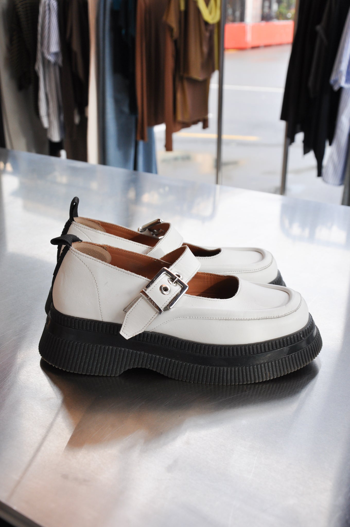 Ganni Creepers Mary Jane - white/black