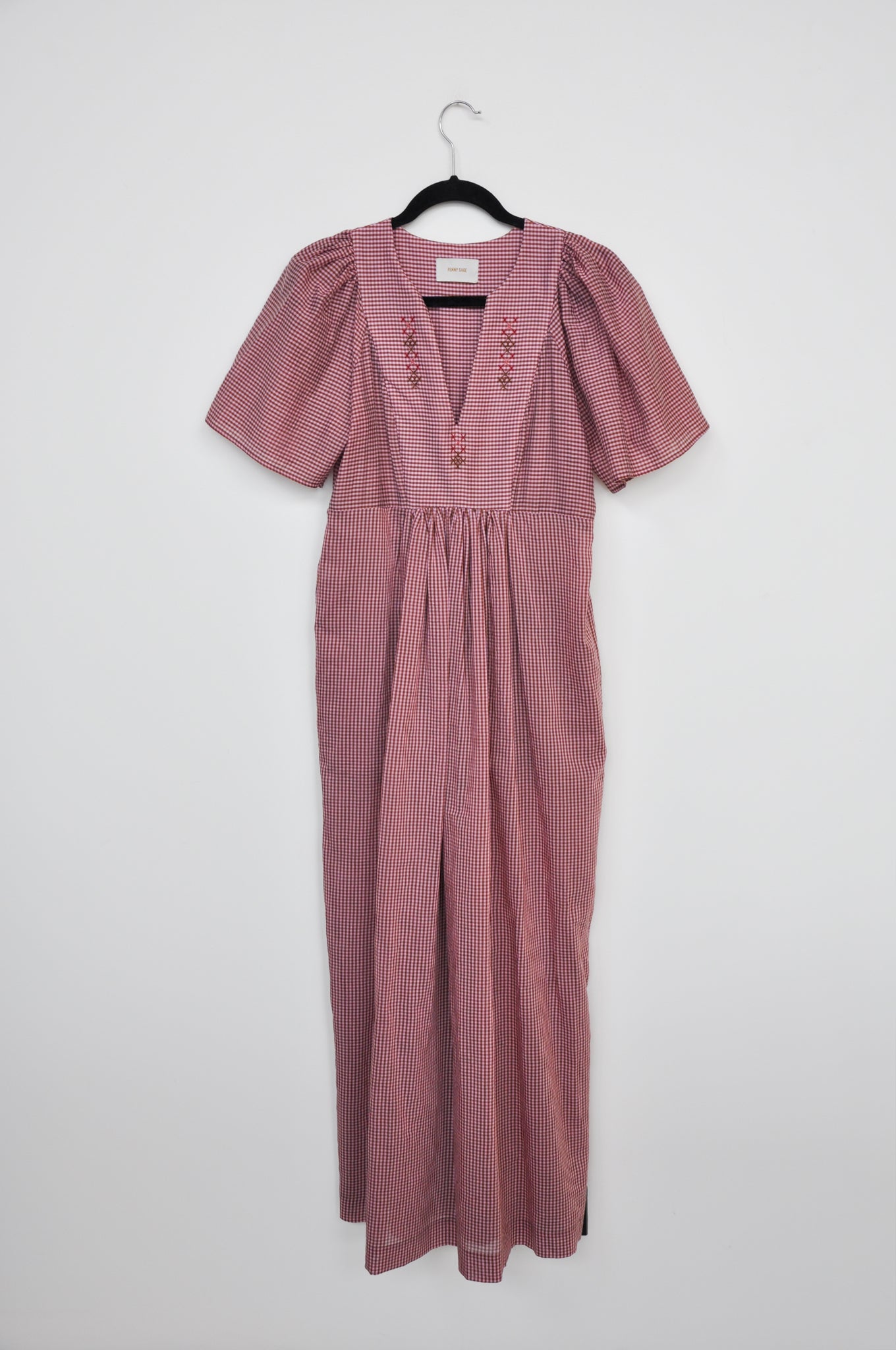 Penny Sage Cross Stitched Dress - Pink/Brown Gingham