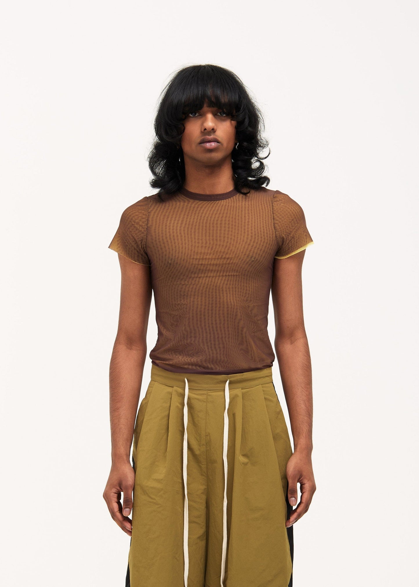 Mesh Tee in Brown over Yellow