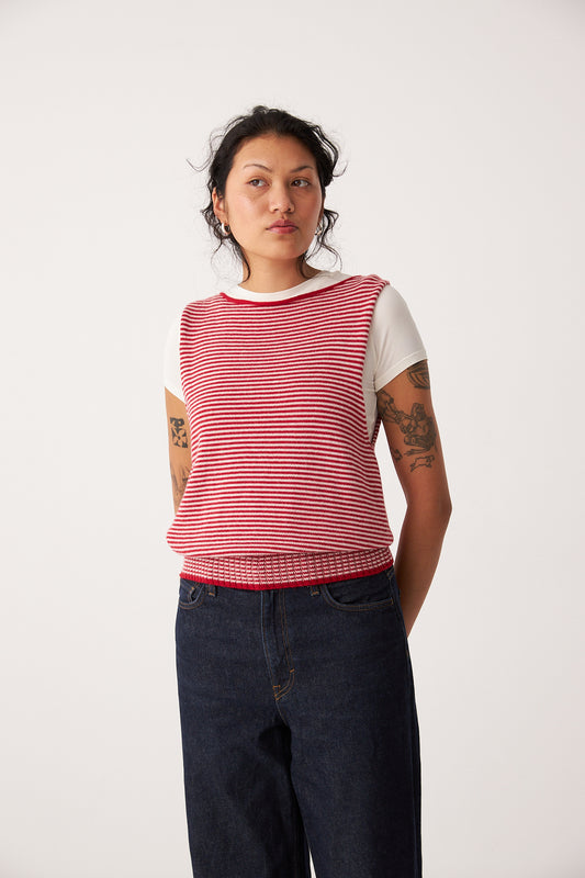 Striped Star Vest in Cherry, Creme Stripe