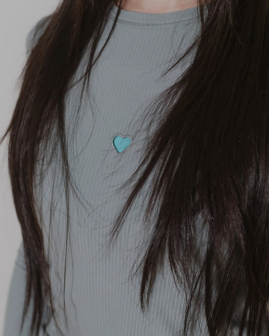 Heart Long Sleeve Tee in Bow Blue