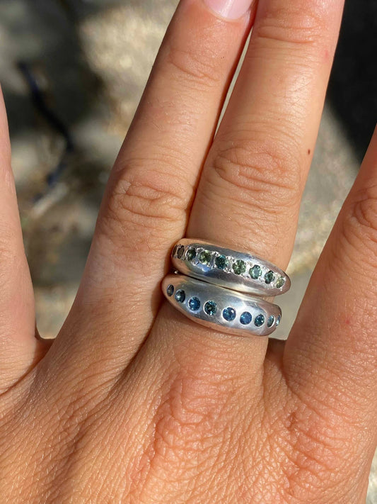 Nuque Ring with Green Sapphires in Silver