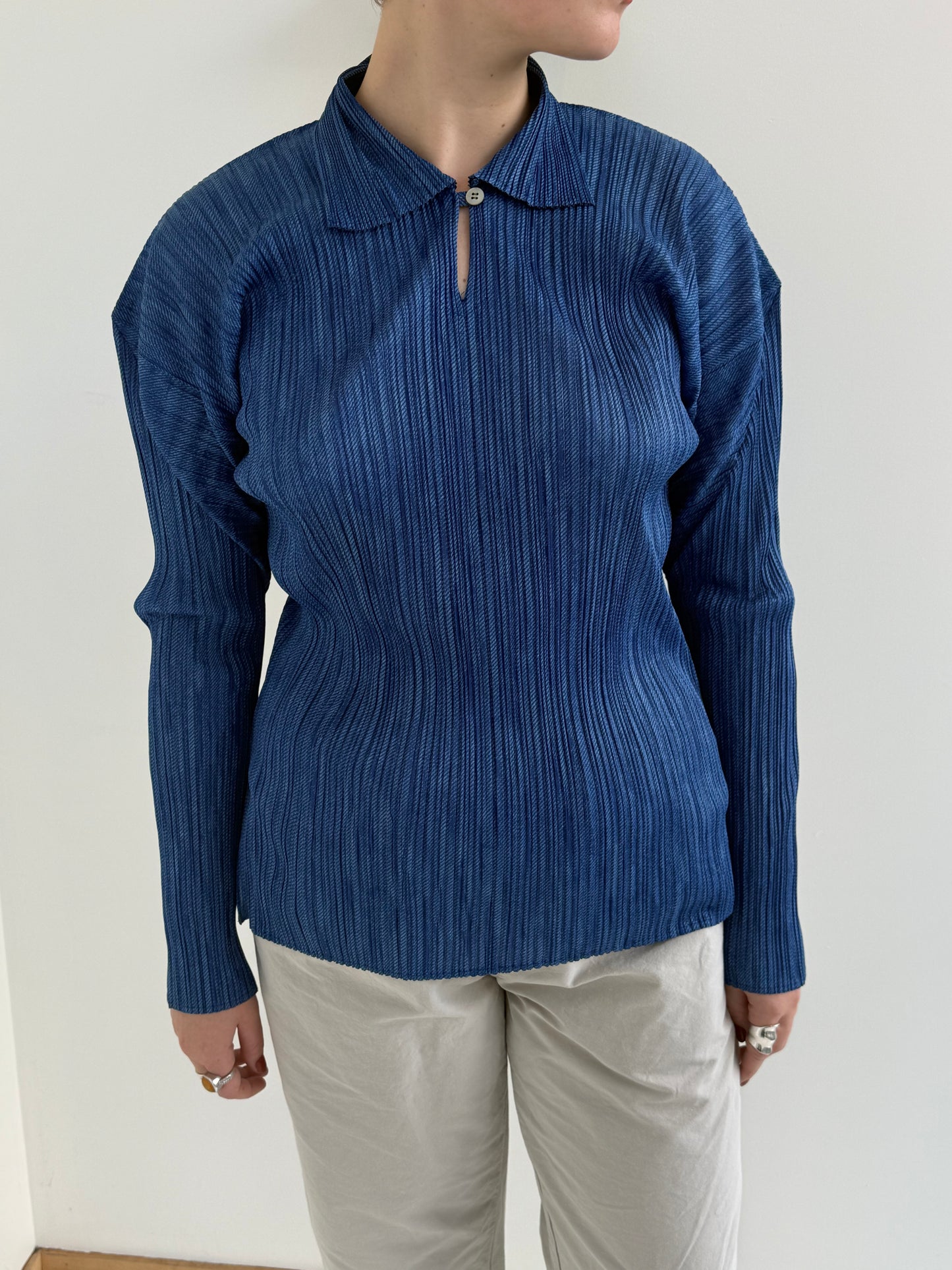 Issey Miyake Pleats Please Polo - Denim Print