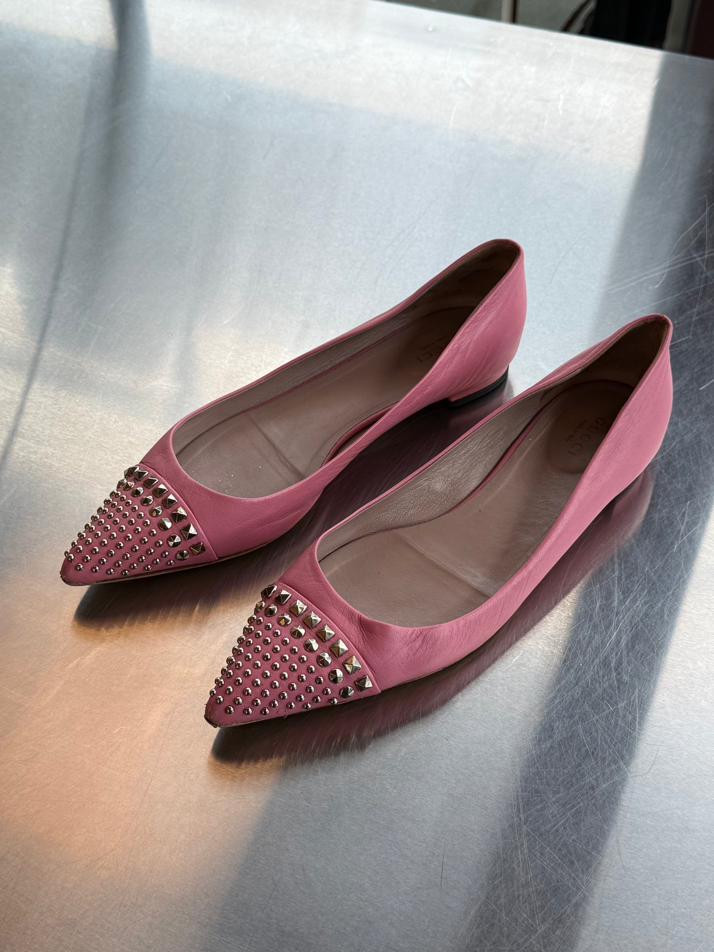 Gucci Studded Ballet Flats - Pink Leather