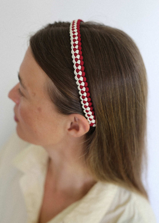 Braided Headband in Cream/Raspberry