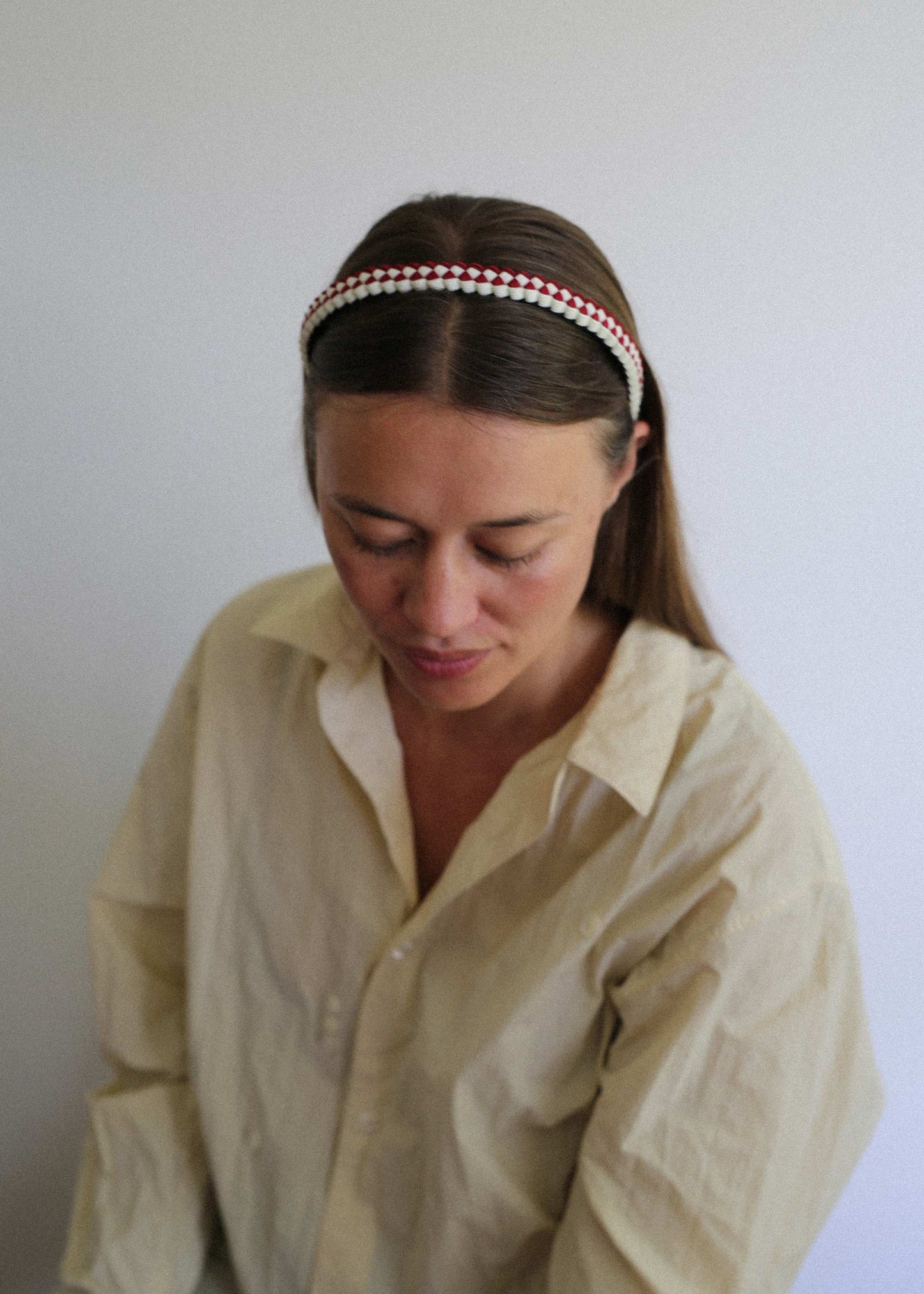 Braided Headband in Cream/Raspberry