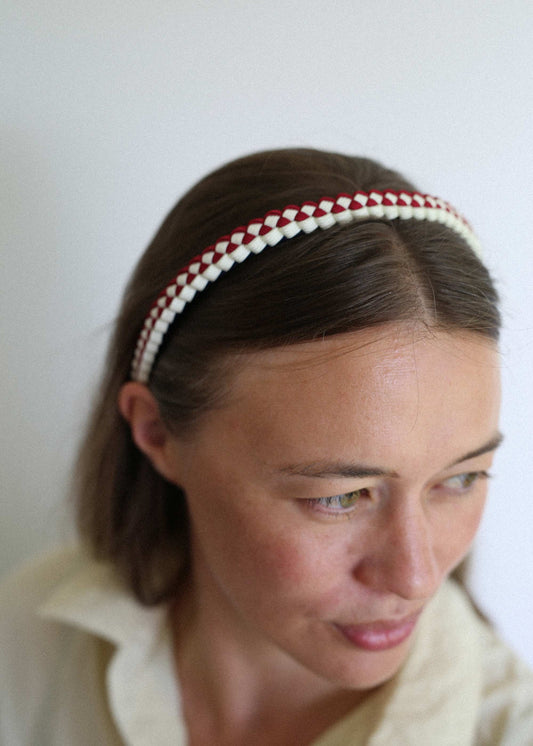 Braided Headband in Cream/Raspberry