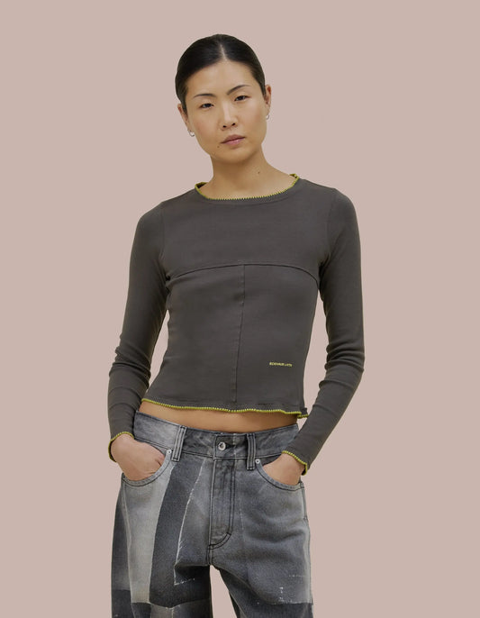 Baby Lapped Crewneck in Charcoal Edge
