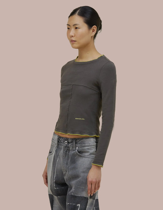 Baby Lapped Crewneck in Charcoal Edge
