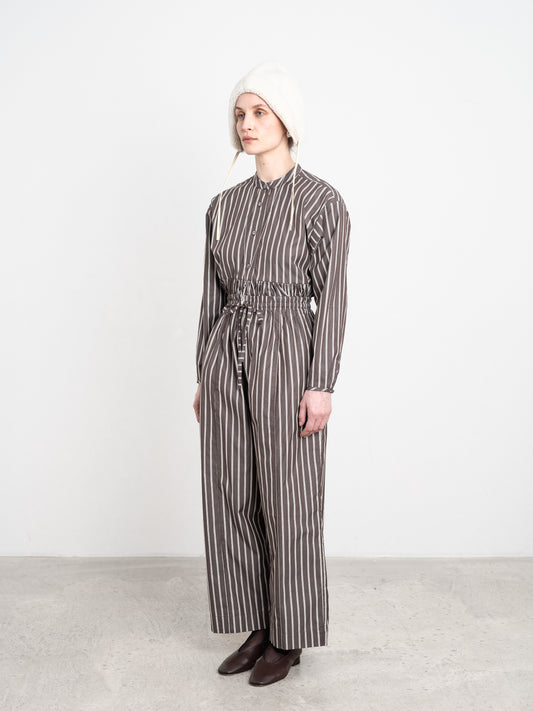 Japanese Cotton Shirting Luna Trouser in Bark/Natural Stripe