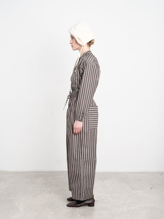 Japanese Cotton Shirting Luna Trouser in Bark/Natural Stripe