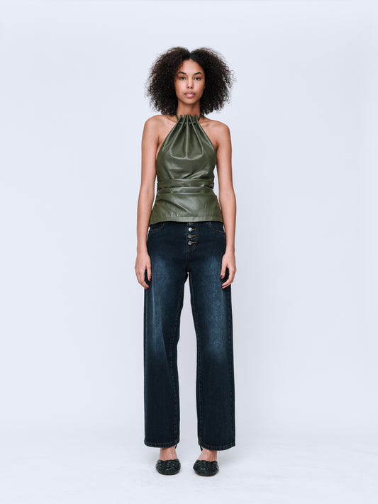 Button Fly Classic Jeans in Dark Washed Indigo