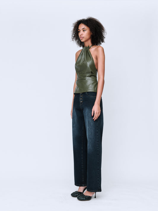 Button Fly Classic Jeans in Dark Washed Indigo
