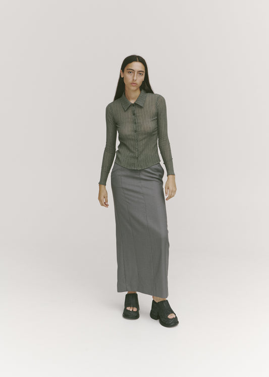 All-Day Maxi Skirt in Grey Pinstripe