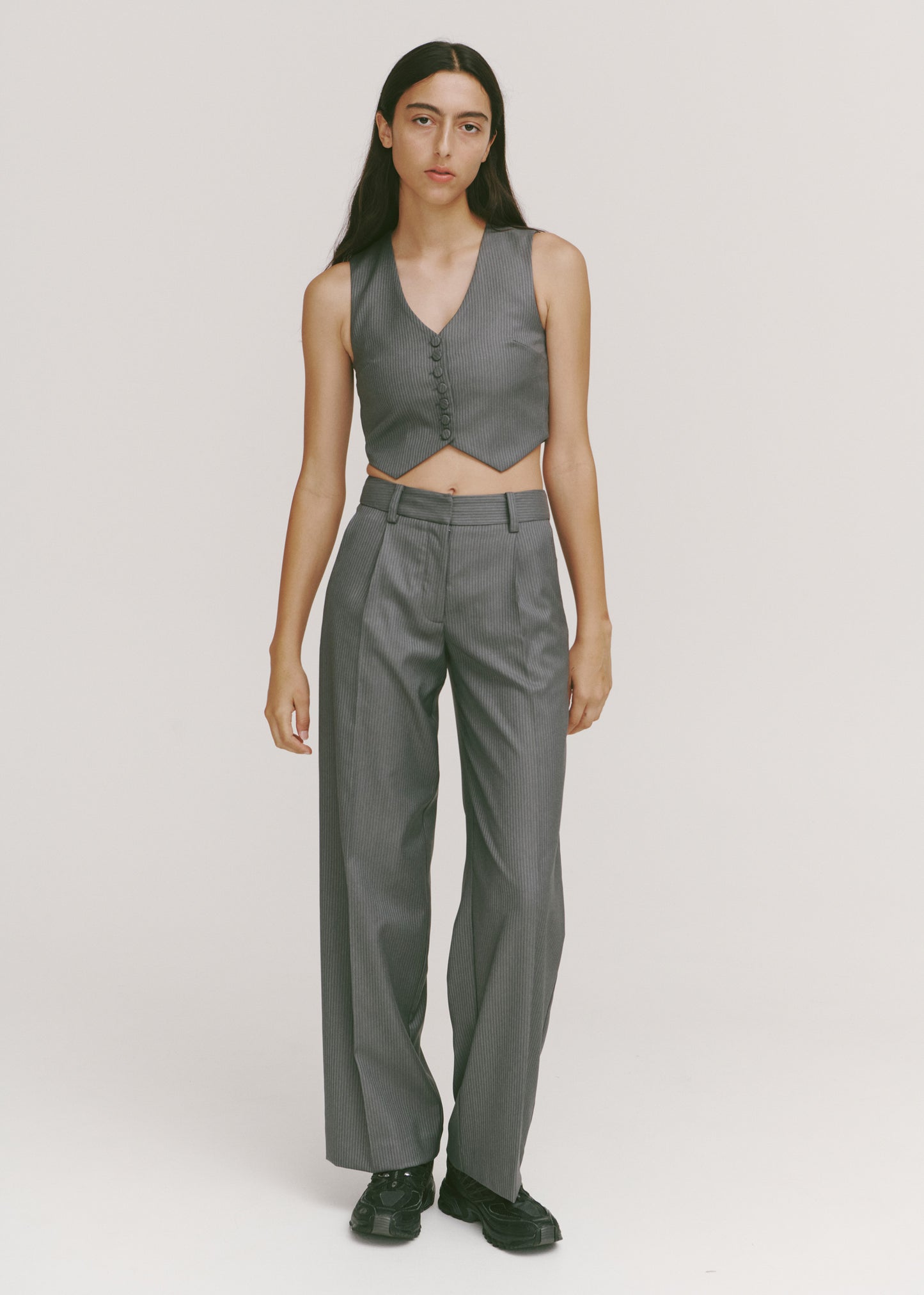 All-Day Trousers in Grey Pinstripe