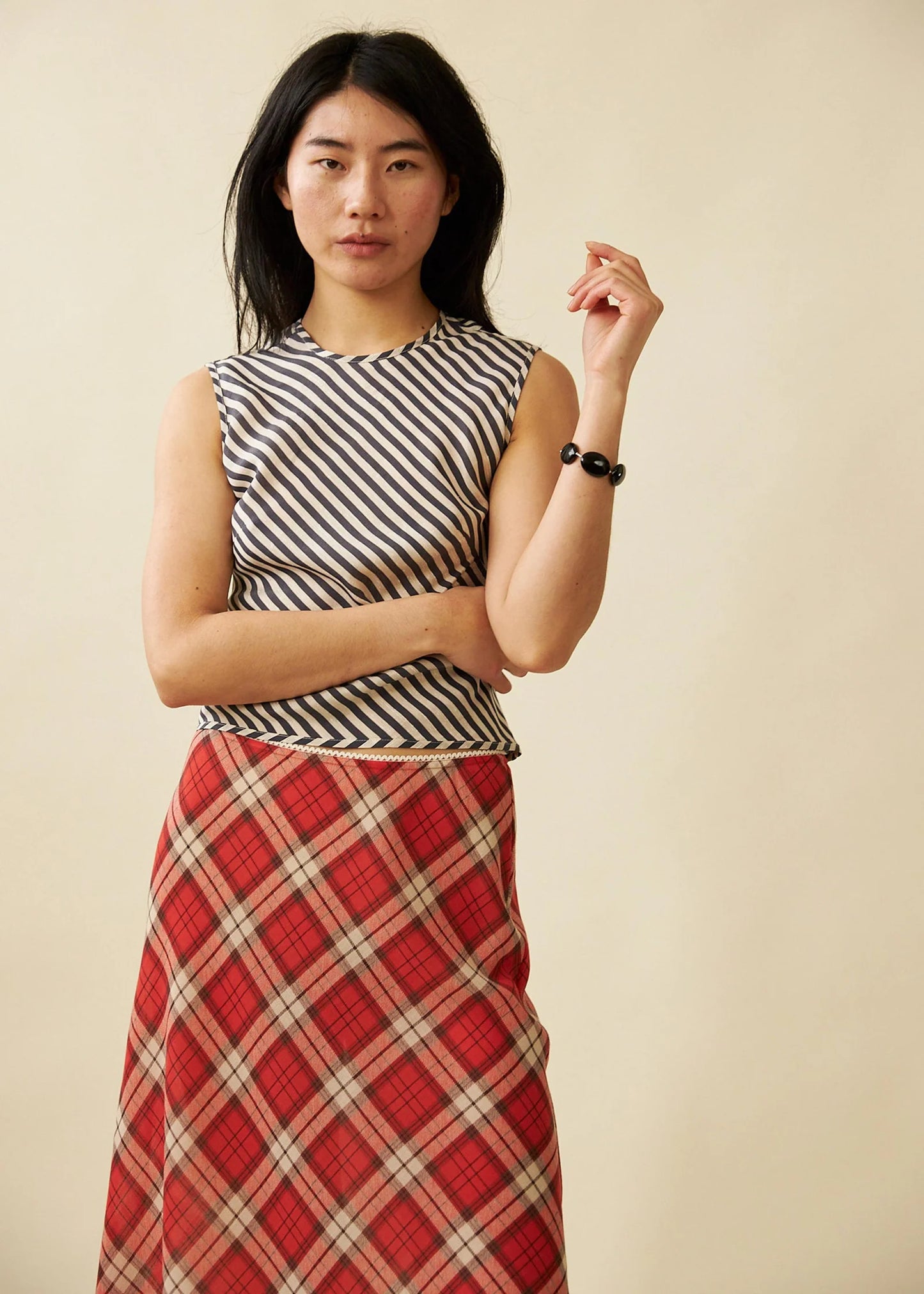 Slip Skirt in Vermillion Tartan