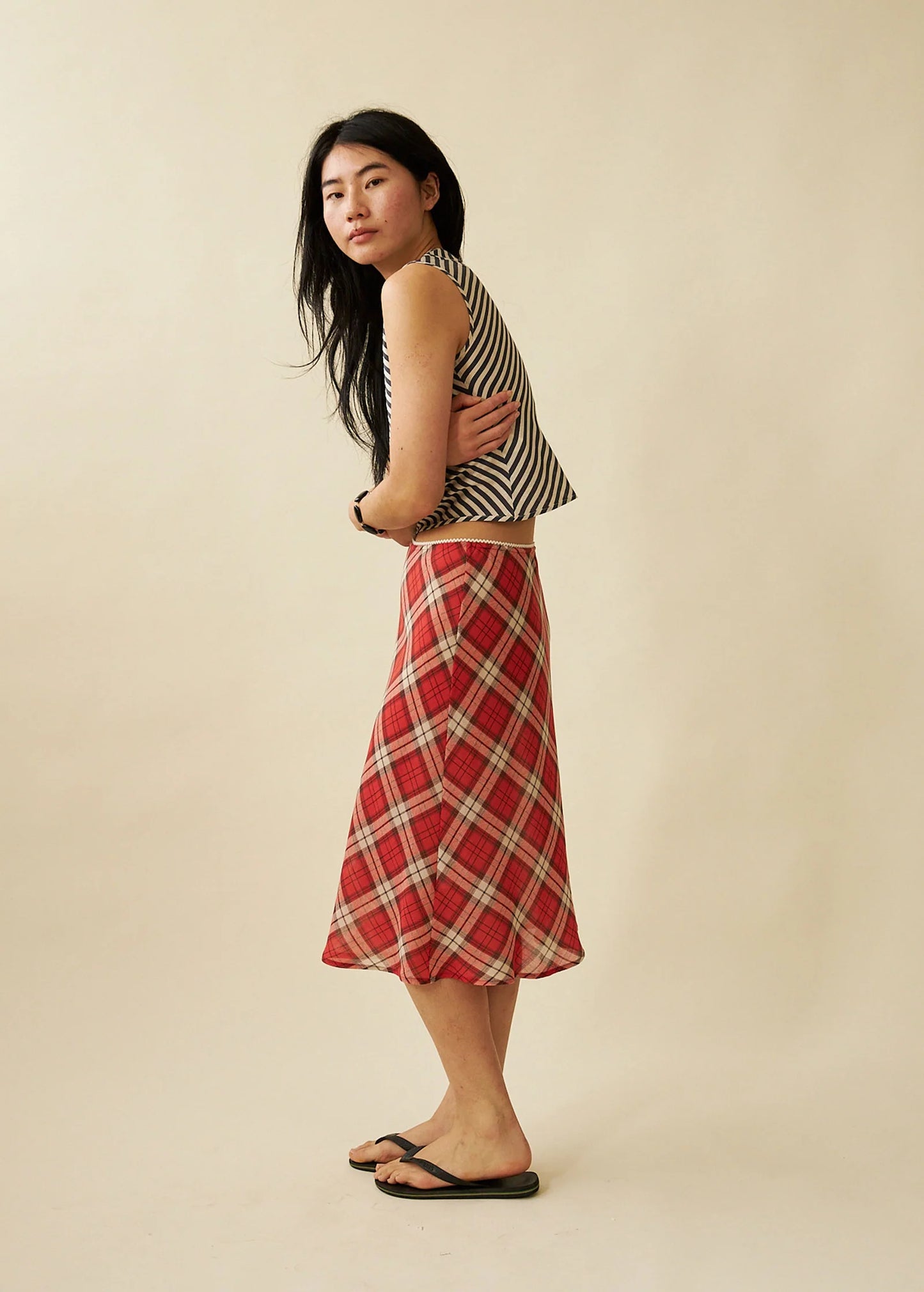 Slip Skirt in Vermillion Tartan