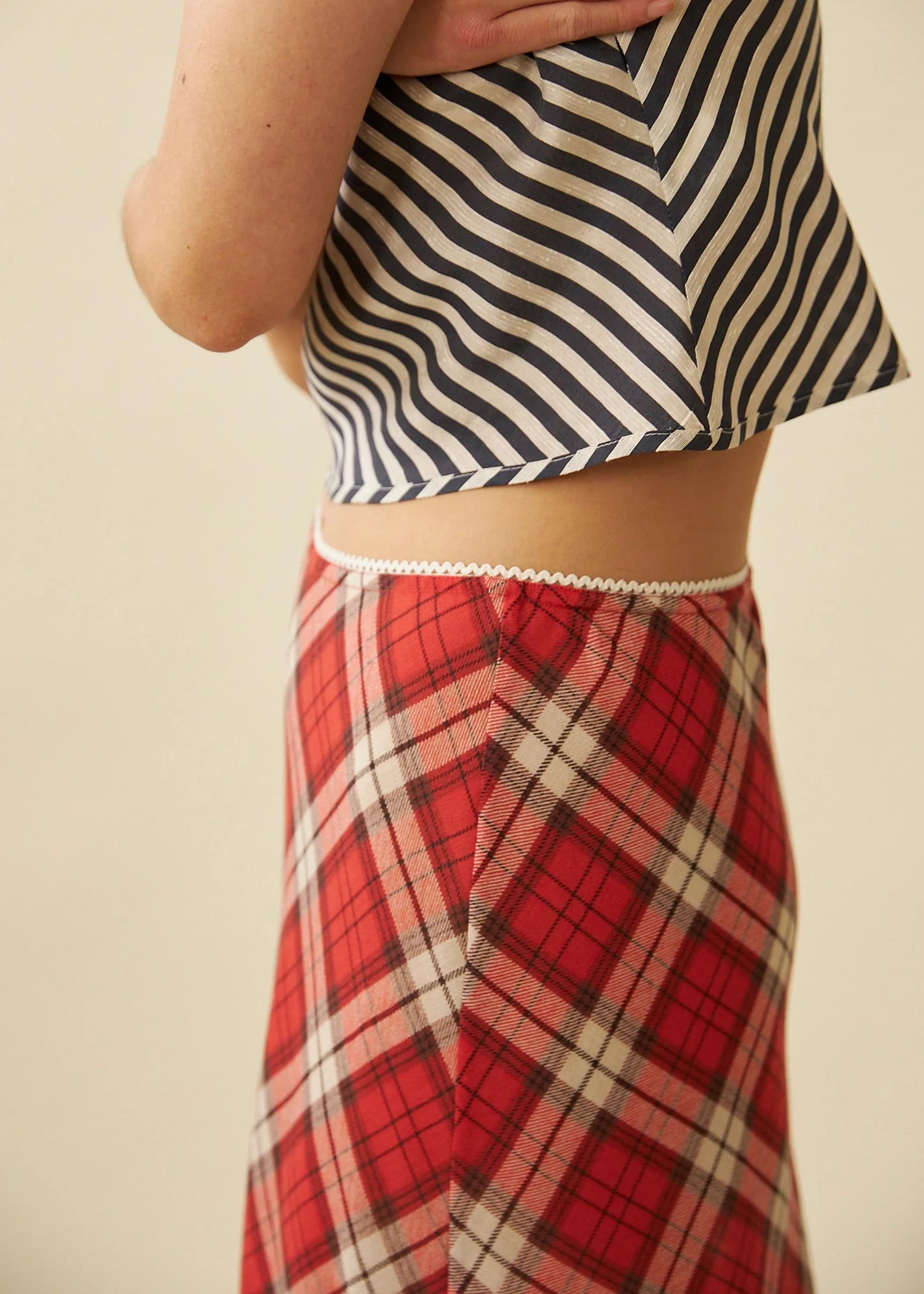 Slip Skirt in Vermillion Tartan