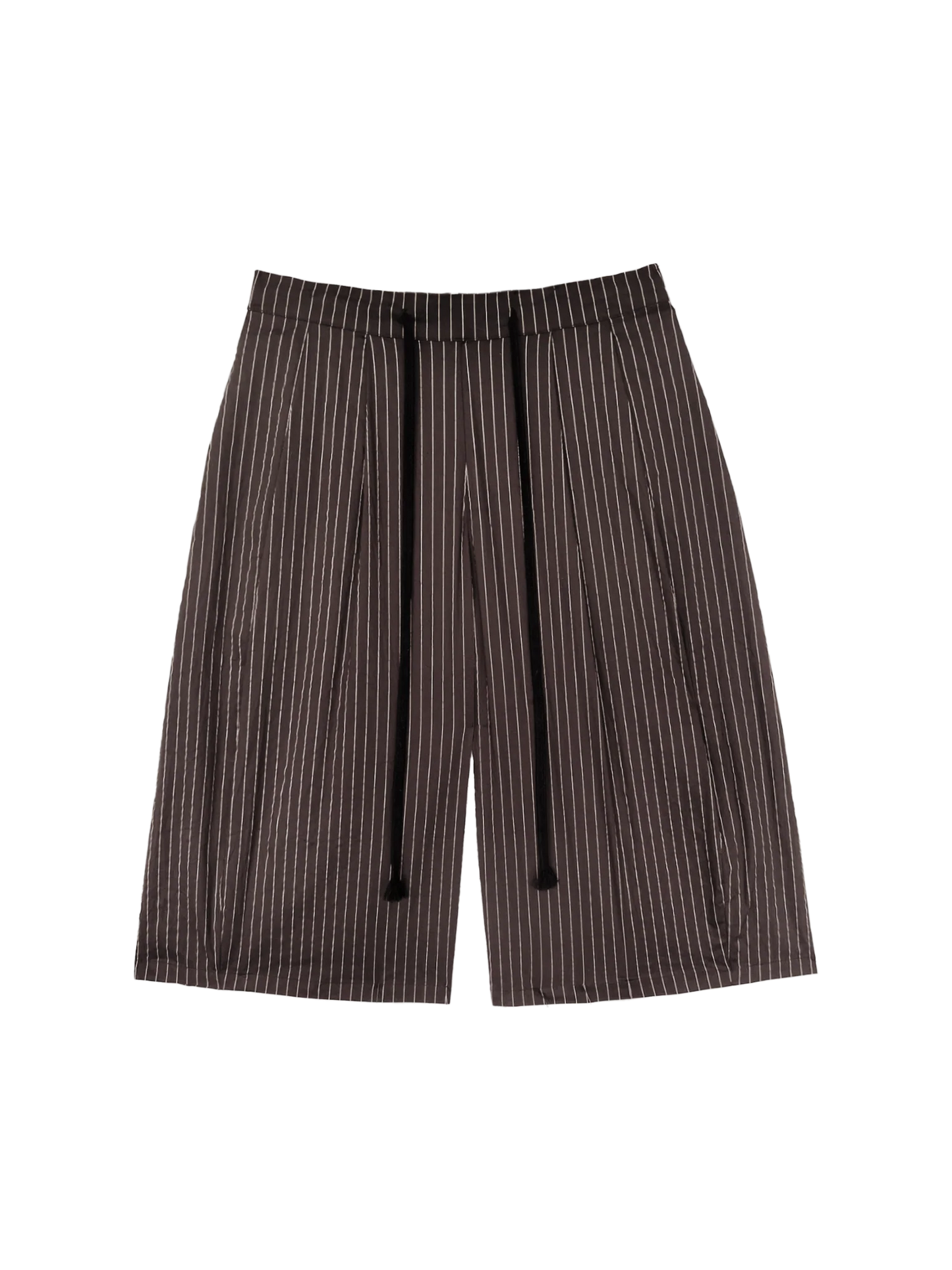 Pinstripe Pleat Shorts in Brown & White