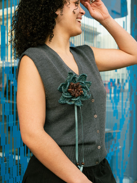Bloom Pin in Mid Brown & Aqua 2