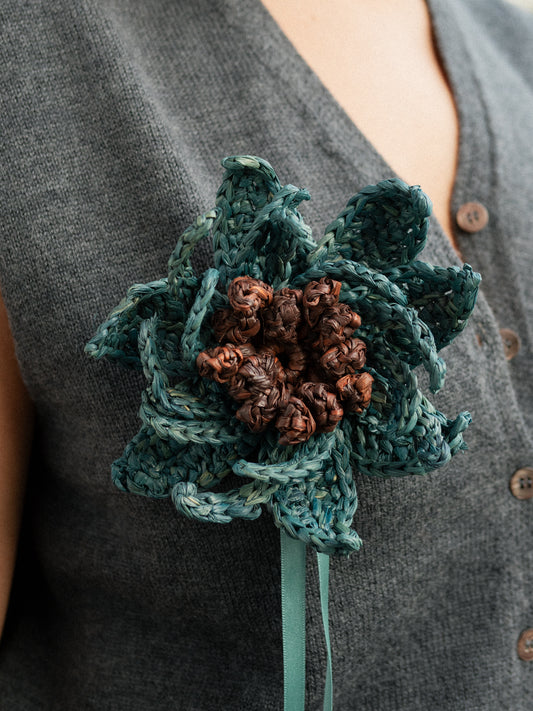 Bloom Pin in Mid Brown & Aqua 2