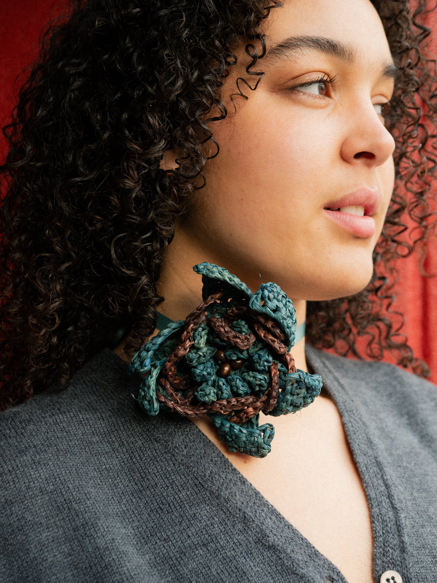Bloom Pin in Mid Brown & Aqua 3